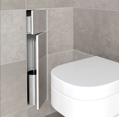 Stainless Steel Recessed Toilet Brush Cabinet Modern 595x145x140mm For Bathroom