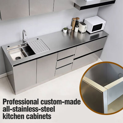 304 Stainless Steel Countertop Sink Cabinet with 5mm Solid Countertop and Seamless Welded Basin
