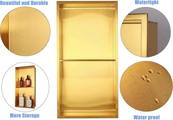 24x12 Inch Recessed Shower Shelves Bathroom Storage Niche Gold Color
