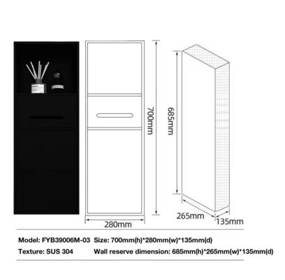 Easy Installation Recessed Toilet Brush Cabinet 24x12x5.6 Inches Rust Resistant