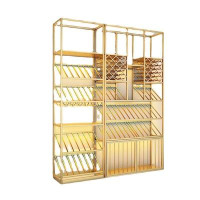 6 Layers Glass Wine Cabinet Metal Bar Cabinet Brushed Finish Durable Iron Construction