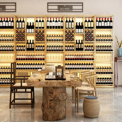 6 Layers Glass Wine Cabinet Metal Bar Cabinet Brushed Finish Durable Iron Construction