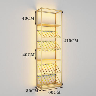 6 Layers Glass Wine Cabinet Metal Bar Cabinet Brushed Finish Durable Iron Construction