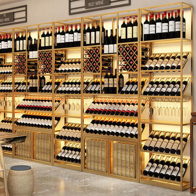 6 Layers Glass Wine Cabinet Metal Bar Cabinet Brushed Finish Durable Iron Construction