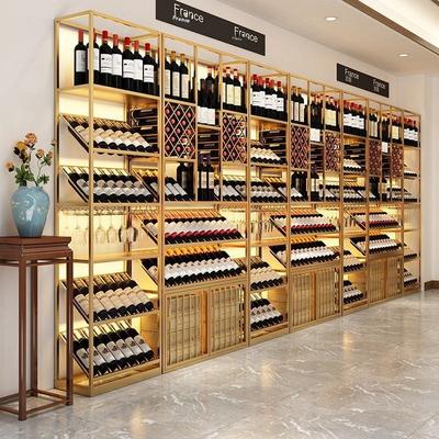 6 Layers Glass Wine Cabinet Metal Bar Cabinet Brushed Finish Durable Iron Construction
