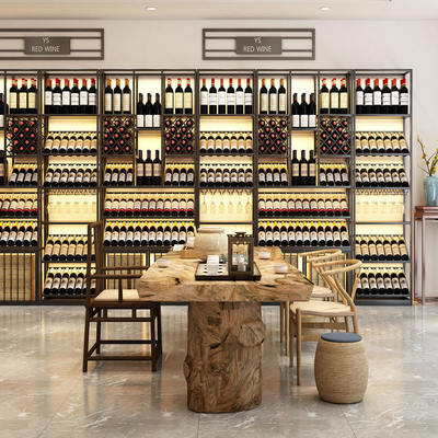 6 Layers Glass Wine Cabinet Metal Bar Cabinet Brushed Finish Durable Iron Construction