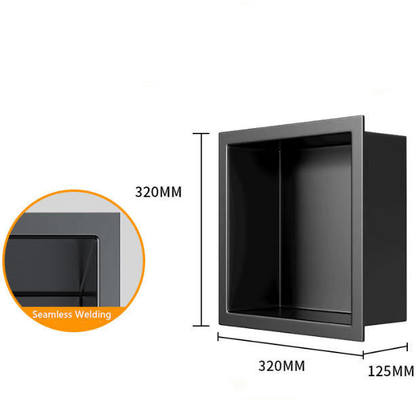 Waterpoof Stainless Steel Shower Niche 320x320mm Size Matte Surface Treatment Black