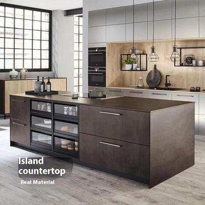 Brown Freestanding Kitchen Island Stainless Steel Kitchen Island Modern Style With 2 Drawers