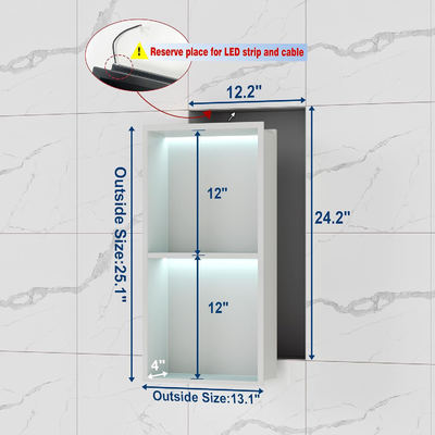 12x24 Inch 2 Tier White Shower Wall Insert Shelf Bathroom Shower Wall Inserts
