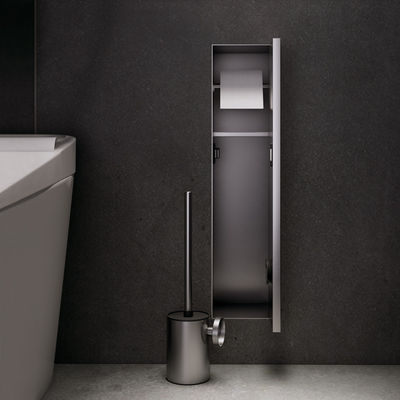 Modern Rimless Recessed Toilet Brush Cabinet 304 Stainless Steel Wall Niche 608x176x176mm
