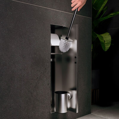 Modern Rimless Recessed Toilet Brush Cabinet 304 Stainless Steel Wall Niche 608x176x176mm