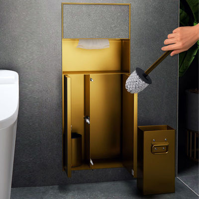 304 Stainless Steel Bathroom Concealed Trash Can with Built-in Tissue Box and Chrome Plated Finish 718x298x140mm