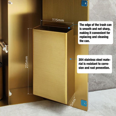 304 Stainless Steel Bathroom Concealed Trash Can with Built-in Tissue Box and Chrome Plated Finish 718x298x140mm