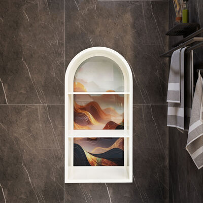 304 Stainless Steel Printed Transparent Glass Backboard Niche - Customizable Double-Layer Framed Glass Display Niche