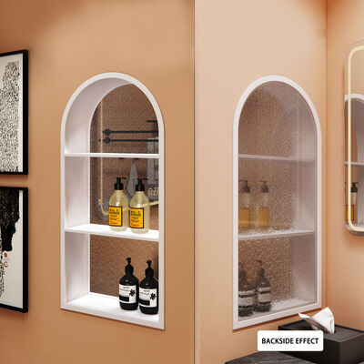 304 Stainless Steel Printed Transparent Glass Backboard Niche - Customizable Double-Layer Framed Glass Display Niche